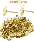 Badass Upholstery Decorative Tacks Delivering Slick Gold Brass Shine Heavy Duty Daisy Nail Hardware For Furniture Crafting And Quick Room Upgrade Chores 100 Piece Bulk with gold floral head tacks in a pile.
