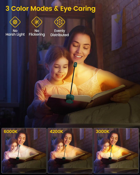 Mother and daughter reading in bed with Clip On Reading Light With 16 LED Double Row Beads Rechargeable And Long Lasting