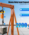 Heavy Duty Electric Chain Hoist With 2200 Lb Capacity And 10 Foot Lifting Height featuring double steel chain rig and sturdy hooks in use.