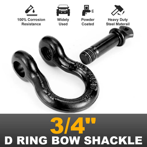 Three Quarters Inch D Ring Shackles With Nine Sixteen Inch Screw Pin Heavy Duty Clevis Shackles Tough As Nails 44,000 Lbs Break Strength Built For Jeep Truck SUV Trailer ATV UTV Two Pack, black steel 3/4 in shackle with screw pin