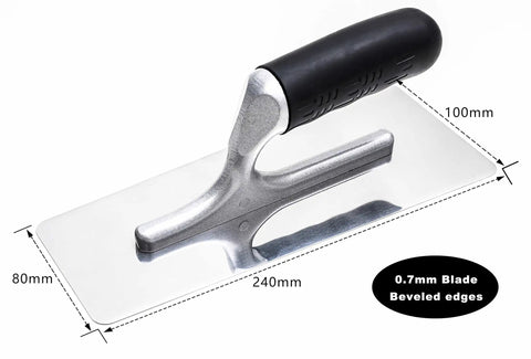 Three Piece Plaster Finishing Trowel Set Pro Grade Polished Stainless Steel With Rubber Grip Handles And Aluminum Shank