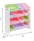 Kids Toy Storage Organizer With Bins In Pastel Colors, Wall Mounted Design With 12 Bins Across Four Tiers, BPA Free