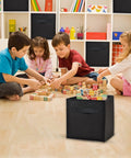 Children playing near Durable Fabric 11 Inch Cube Storage Bins 8 Pack With Handles Foldable Cubby Organizer Black in room