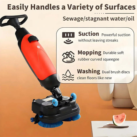 Cordless Electric Floor Scrubber 36V 10.5Ah Heavy Duty Industrial Scrubber With Dual 4L and 6L Tanks, Portable Red Machine
