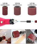 Superb 307 Piece Sanding Drum Kit With 80 To 240 Grit Abrasive Sleeves For Electric Mini Grinders, featuring sanding bands and mandrel.