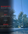 UT-72G 19 Inch Magnetic Mount GMRS Antenna Kit on vehicle rooftop showing antenna and magnetic base against blue sky