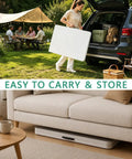 Beefy Six Foot Folding Table With Handle Portable 330Lb Capacity in outdoor camping and indoor storage settings