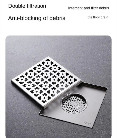 Top Shelf Built Tough Premium Stainless Steel Shower Drain Featuring Removable Odor Trap And Fast Flow Drainage Channel For Humid Bathrooms and Heavy Duty Plumbing Upgrades with decorative grid design.