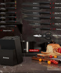 15 Piece Kitchen Knife Set With Built In Sharpener Block German Stainless Steel Blades In Black Wood Block Dishwasher Safe