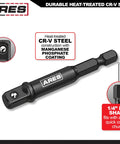 Impact Socket Adapter Set Turns Drill Drivers Into High Speed Socket Drivers With One Half Inch Drive Three Inch Long Ten Piece Hex Shank For Extra Reach And Big Power 1/4 inch hex shank detail.