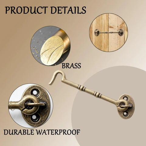 Top Tier Premium Heavy Duty 2 Pack Straight Up Vintage Solid Brass Door Hooks And Eye Latch Hardware 4 85 Inch Antique Bronze details and durability