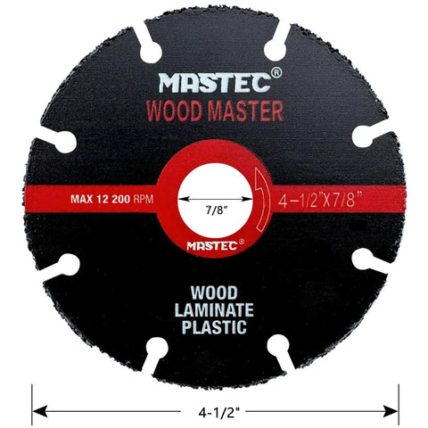 Heavy Duty 4 1/2 Inch Brazed Tungsten Carbide Cutoff Wheels With 7/8 Inch Arbor designed for cutting wood, laminate, and plastic.