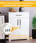 Heavy Duty Keyless Combo Lock With Three Digit Password For Cabinet Sliding Pantry Doors Easy White Finish shown on cabinet door.