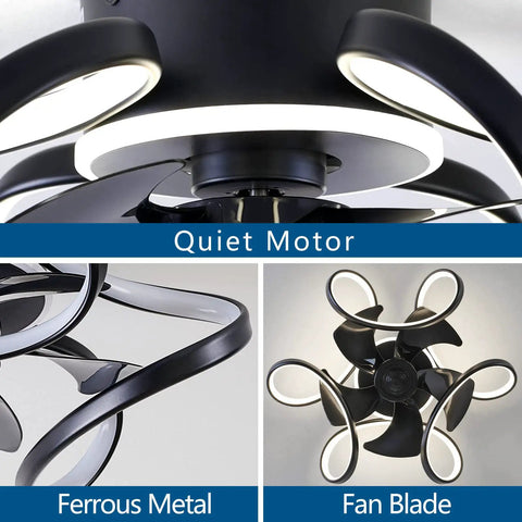 2 In 1 Bladeless Ceiling Fan With Lights Remote Control For Living Room And Kitchen, quiet motor, ferrous metal, fan blade
