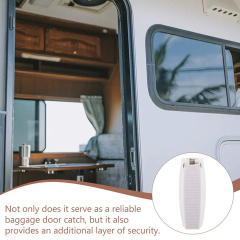 Must-Have White Stainless Steel And Abs Baggage Door Catch Clip For Rv Trailer Camper seen from doorway, providing security.