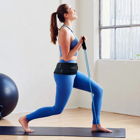Person exercising with Sacroiliac SI Joint Hip Belt For Sciatic Pain Relief In Lower Back Pelvis And Leg Pain, Adjustable Trochanter Brace