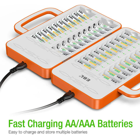 40 Slot Battery Charger For AA And AAA Rechargeable Batteries NiMH NiCd Charges 40 Batteries At Once With Handy Handle Design