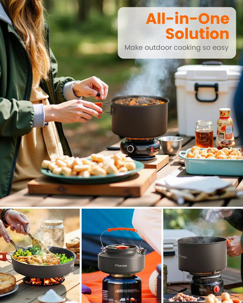 21 Piece Camping Cookware Mess Kit For Two Lightweight Pots And Pans Set With Nonstick Coating Non Toxic And Scratch Resistant