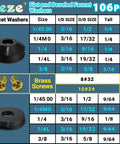 106 Piece Faucet Washer Kit With 10 Size Assortment Of Flat And Beveled Neoprene Washers And Brass Screws Chart Display