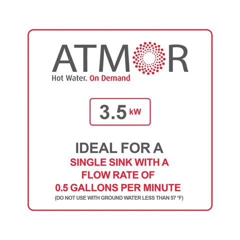 3500 Watt 120 Volt Point Of Use Tankless Electric Water Heater For A Single Sink With Instant Hot Water Flow Up To 0.68 GPM label