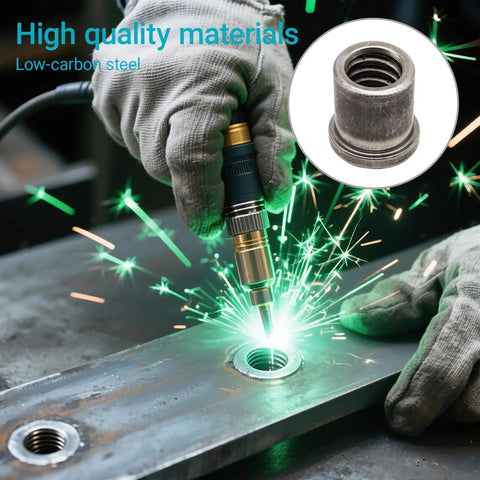 Welding Hella Secure Eight Pack Weld On Nut Tabs Half Inch Thirteen Thread for casters, showing durable low-carbon steel material.