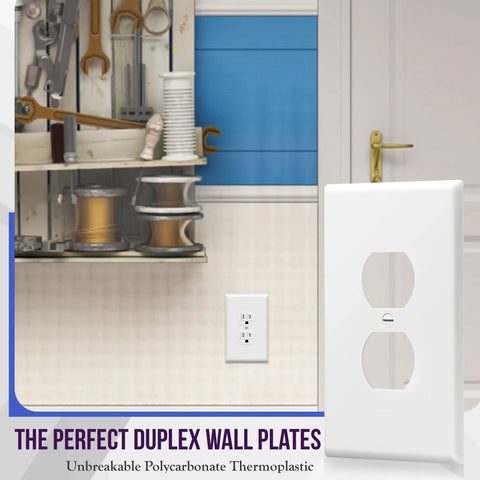 Duplex Receptacle Outlet Wall Plate Jumbo Oversized 1 Gang 5.5 Inch By 3.5 Inch Gloss Finish Polycarbonate Thermoplastic 8821O W