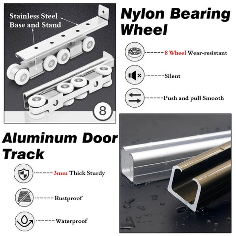 Beefy Aluminum Sliding Door Track Kit For Closet And Gate Doors, Multiple Lengths From 2 Ft To 30 Ft, Includes Rollers And Replacement Hardware