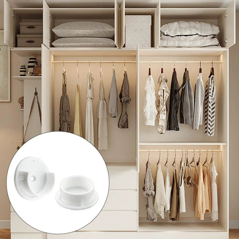 Plastic Closet Rod Bracket Holder Set For One And Three Eighths Inch Rods White U Shaped Open Socket Brackets With End Flange For Closets And Shower Curtain Rods Includes Mounting Screws Two Pack, in white closet