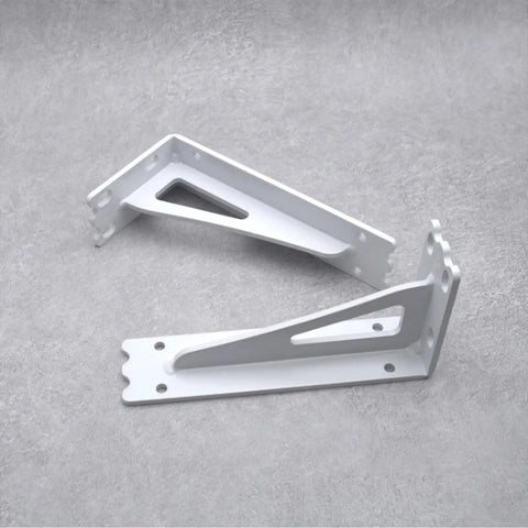 Top Notch 2 Pack Wall Mounted Shelf Brackets Heavy Duty Metal Triangle Supports in white color, ideal for wood boards and storage.
