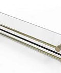 Angled view of Dottingham 22 Inch Gallery Glass Towel Bar Shelf in Unlacquered Brass, Solid Brass Build with 3/8 Inch Tempered Glass, Integrated Towel Bar