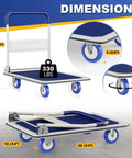 Foldable Push Cart Dolly With 330 Lbs Capacity, heavy duty moving platform hand truck on swivel wheels, collapsible handle