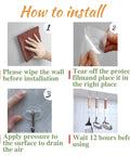 Installation steps for Heavy Duty 150 Pack Self Adhesive Wall Hooks Up To 24 Lb Each No Drill No Nails No Damage Transparent Reusable Hooks
