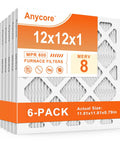 Six Pack 12x12x1 Air Filters MERV 8 Pleated Replacement for Home HVAC Furnaces and AC Units 11.81x11.81x0.79 Inches