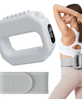 Vibration Plate For Lymphatic Drainage And Whole Body Workout For Women With Adjustable Strap in grey, worn by a woman.