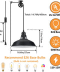 Plug In Pendant Light Bundle With Black Barn Style Hanging Lamps 14.76 Ft Cord On Off Switch Adjustable Pulley Design Industrial Kitchen