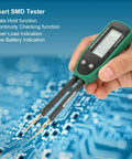 Handheld SMD Tester And Digital Multimeter For Electronics Work with 3000-Count LCD and Gold-Plated Probes measuring PCB.