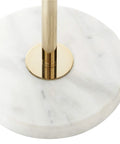 Tall Metal Floor Lamp With Round Ribbed Shade For Living Room base detail, white marble base, polished gold stem, contemporary design