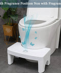 7 Inch Height Toilet Stool For Adults with fragrance slot placed in front of a toilet in bathroom setting.
