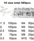 Assortment Kit With 585 Or 1005 Pieces From M1.2 To M15 External Retaining Rings E Clips Circlips And Washers In Black Finish 65Mn