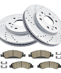 Front Brake Kit With Drilled And Slotted Rotors And Ceramic Pads For Cadillac Escalade, Chevy Silverado 1500, Tahoe, GMC Yukon