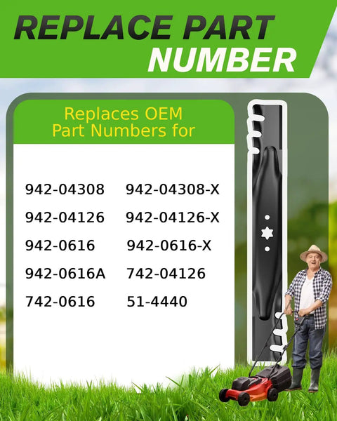 42 Inch Deck Mower Blade Mulching Blades With 6 Point Star Fit Troy Bilt And Cub Cadet Riding Mowers Replacement Numbers display
