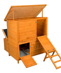 Wooden Chicken Coop For Backyard Living With Outdoor Hen House Design, Three Nesting Boxes, Removable Tray, Foldable Ramp, And Sturdy Asphalt Roof For Easy No Fuss Chicken Care