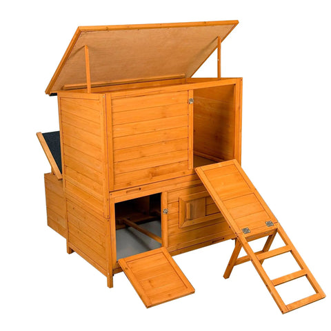 Wooden Chicken Coop For Backyard Living With Outdoor Hen House Design, Three Nesting Boxes, Removable Tray, Foldable Ramp, And Sturdy Asphalt Roof For Easy No Fuss Chicken Care