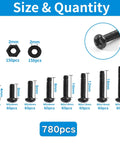 Eight Sizes M2 Pan Head Phillips Machine Screws Set 4mm To 20mm Black Carbon Steel Fasteners Kit With 150 M2 Nuts And 150 Washers