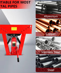 16 Ton Manual Hydraulic Pipe Bender With 45 Steel Frame For Copper And Metal Tubes Includes 8 Dies for various metal pipes.
