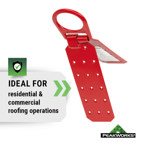 Temporary Roof Anchor Bracket For Heavy Duty Safety And Fall Protection In Roofing Jobs, red stainless steel anchor with label
