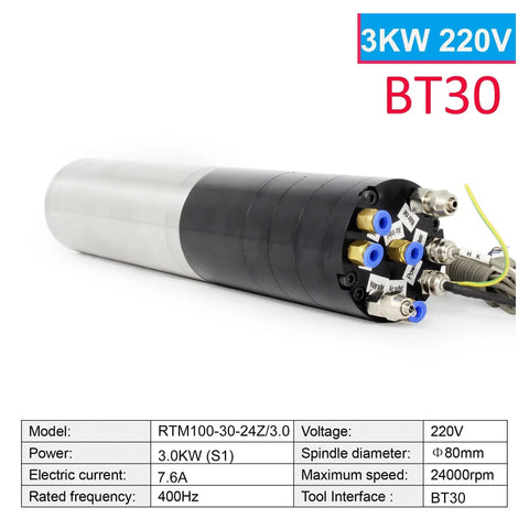 Shop Approved Built Different 3 KW Bt30 Cnc Router Water Cooling Spindle With Automatic Tool Changer And Smart Inverter For Metal Cutting Full Send Craftsmanship Daily, 3.0KW spindle with BT30 interface and specs.