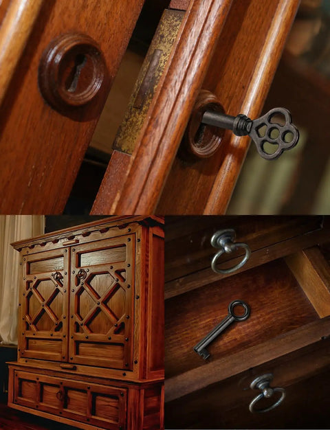 26 Key Universal Skeleton Key Set for Antique Dresser Cabinets and Old Timey Style Furniture Replacement Keys in lock and drawer