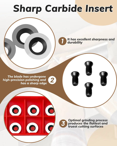 10 Piece Round 12mm Carbide Inserts for Wood Lathe Tools with Screws Indexable Replacement Cutters Set in packaging