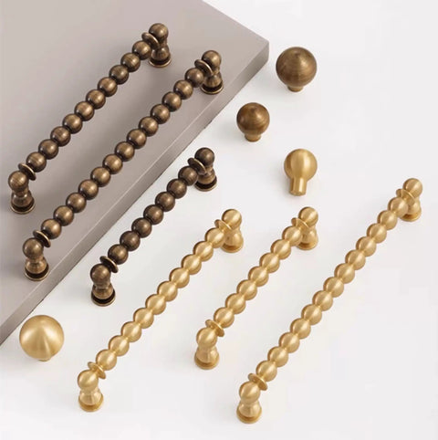 Antique Brass Ball Drawer Pulls, Solid Brass Cabinet Handles With 3.0 Inch Hole Centers, 3.54 Inch Length, 11mm Ball Diameter